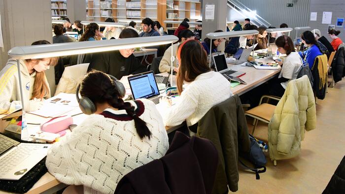 Estudantes na biblioteca de Bioloxía. Foto: Santi Alvite
