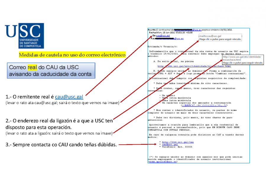 Este correo é lexítimo: O CAU avisa da próxima caducidade da túa conta