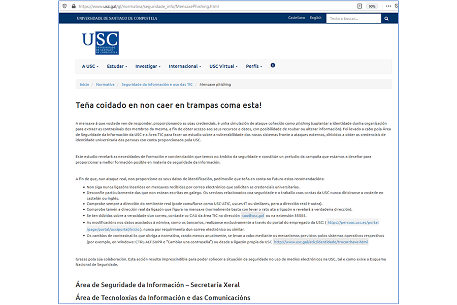 Mensaxe despois de proporcionar as credenciais