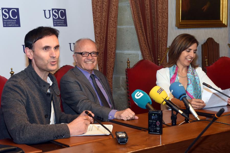 Jorge Mira, Finn E. Kydland e Emilia Vázquez na rolda de prensa