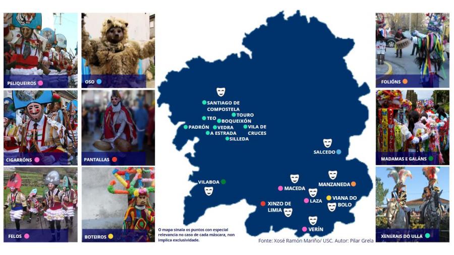 Infografía sobre algunhas das máscaras máis representativas. Pilar Grela