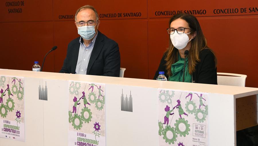 O alcalde Xosé Sánchez Bugallo e a vicerreitora de Igualdade, Cultura e Servizos, Mar Lorenzo, no acto de presentación da Feira. FOTO: Santi Alvite