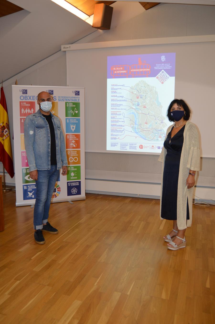 Mauricio Repetto e Montserrat Valcárcel, na presentación do programa de benvida 'Aterranocampusterra'