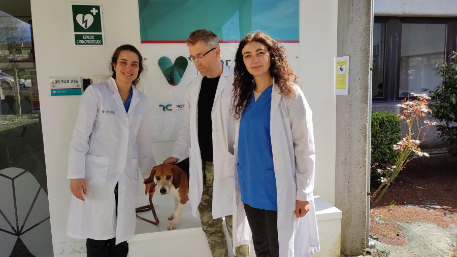 Susana Muñiz de Miguel, Javier Diéguez e Ángela González, no hospital veterinario Rof Codina