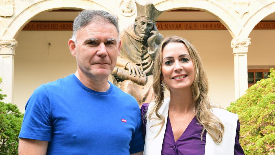 Jorge García Marín e Lorena Añón, autor e autora do traballo que conseguiu o primeiro premio na modalidade docente. Foto: Santi Alvite