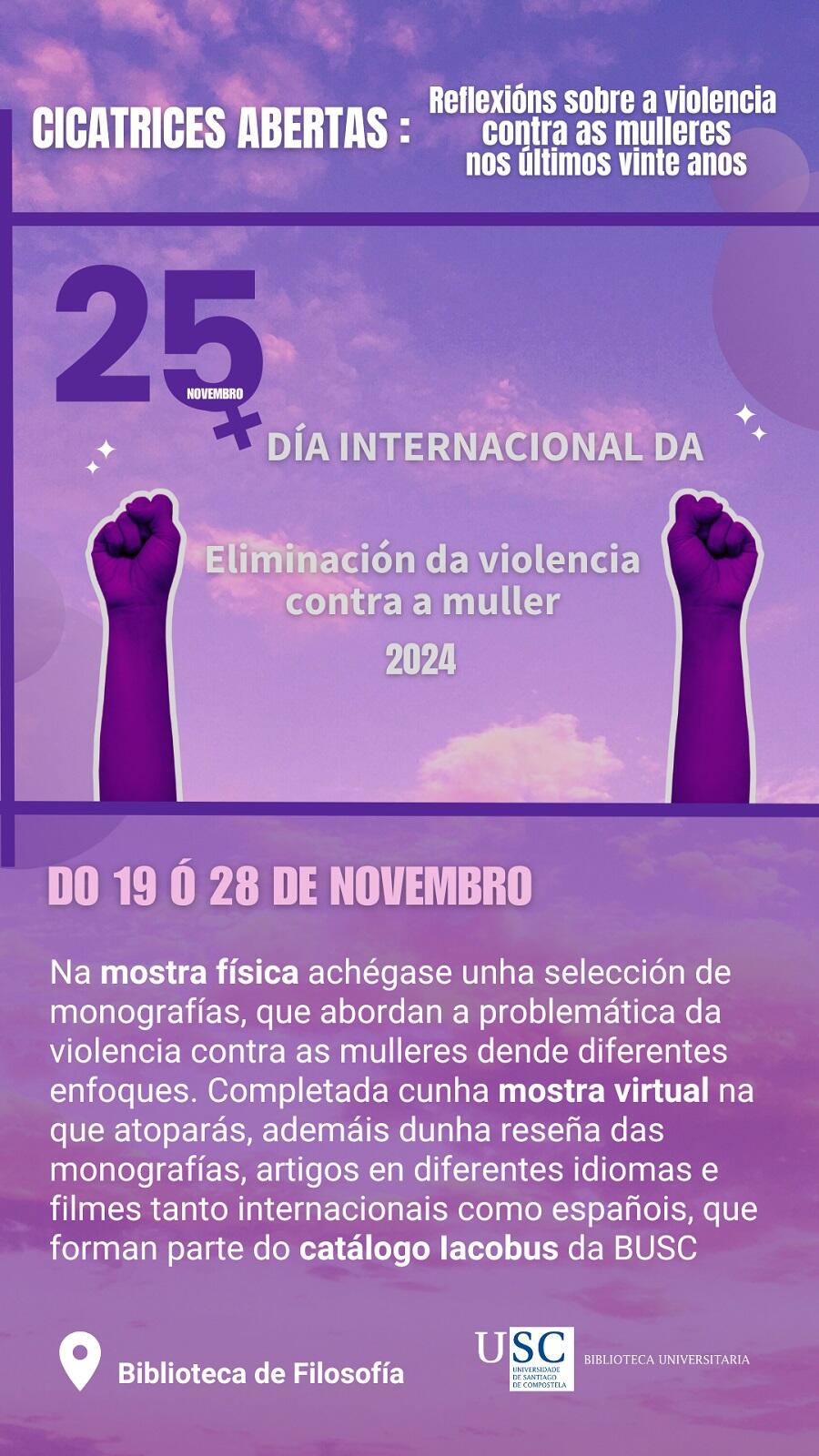 Cartaz da mostra "Cicatrices abertas: Reflexións sobre a violencia contra as mulleres nos últimos vinte anos"