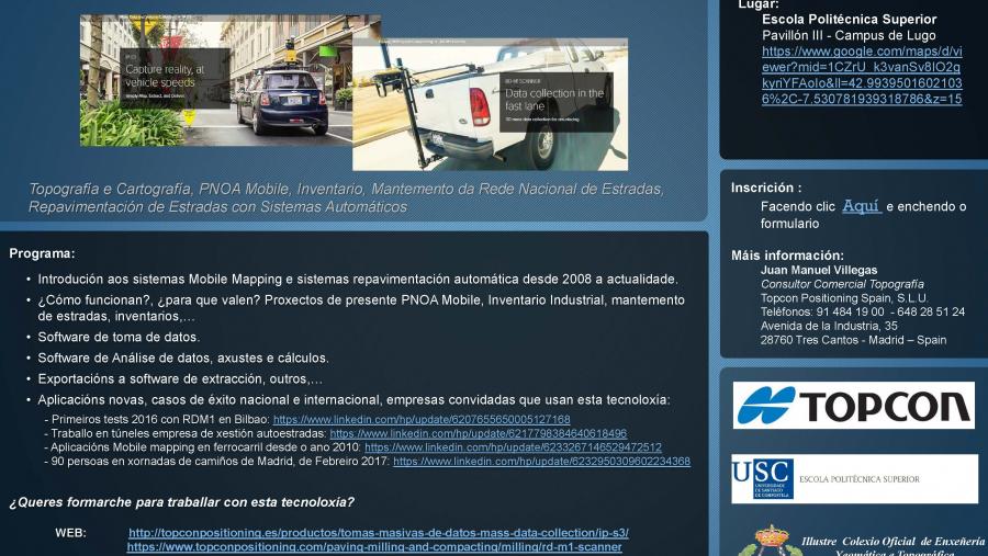 La EPS del Campus Terra de la USC acoge una jornada sobre Mobile Mapping y Perfilómetro La EPS del Campus Terra de la USC acoge una jornada sobre Mobile Mapping y Perfilómetro