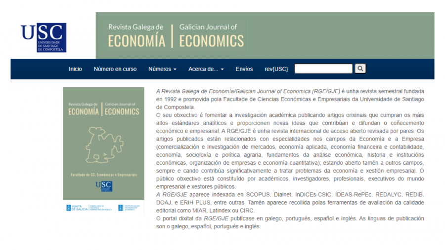 A ‘Revista Galega de Economía’ obtén o selo de calidade da FECYT