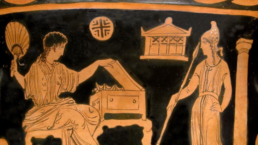 Helena e Paris representados nunha crátera de figuras vermellas datada entre os anos 380-370 a.C. que conserva o Museo do Louvre en París. FOTO: Wikipedia Helena e Paris representados nunha crátera de figuras vermellas datada entre os anos 380-370 a.C. que conserva o Museo do Louvre en París. FOTO: Wikipedia