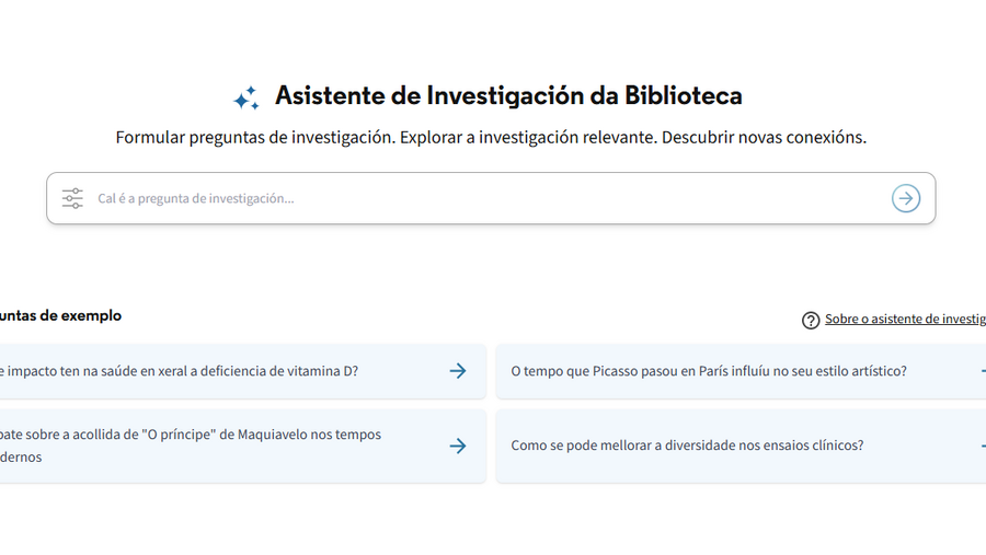 A IA utiliza o Índice Central de Descubrimento de Clarivate, unha ampla base de datos de contido académico e de investigación, para identificar cinco documentos que poidan axudar a responder as preguntas dos usuarios. A IA utiliza o Índice Central de Descubrimento de Clarivate, unha ampla base de datos de contido académico e de investigación, para identificar cinco documentos que poidan axudar a responder as preguntas dos usuarios.
