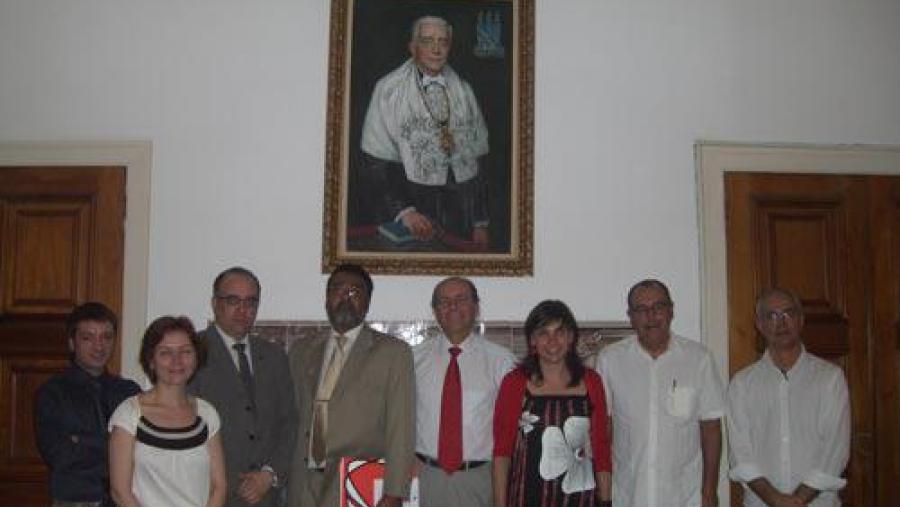 A comitiva da USC, co reitor e o asesor de Asuntos Internacionais da Universidade Federal de Bahía
