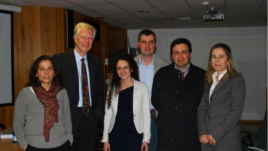 De esquerda a dereita, Asunción Cámara, Klaus von Gadow, Andrea Hevia, Fernando Castedo, Roque Rodríguez e Isabel Cañellas, na Escola Politécnica Superior de Lugo