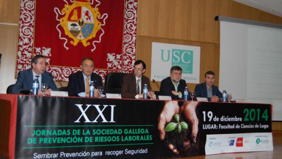 Mariñas Liste, González de Catro, Martínez Ageitos, Chaín e Gasalla, na apertura das xornadas na Facultade de Ciencias