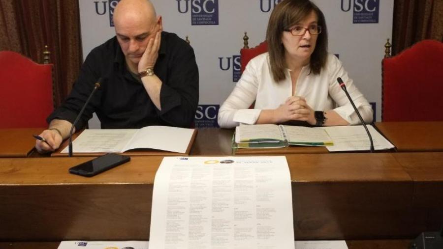 Pablo Sampedro e Mar Lorenzo, no encontro cos medios de comunicación para presentar a Universidade de Verán 2019. Foto: Servimav-USC