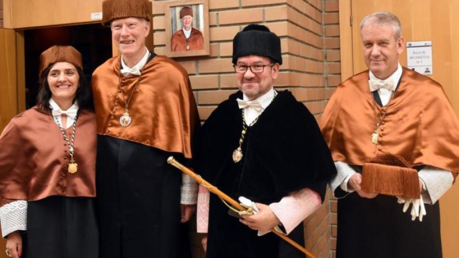 Valcárcel, Von Gadow, López e Álvarez, trala sesión de investidura do novo doutor honoris causa pola USC, na EPS de Enxeñaría de Lugo. Foto: Santi Alvite