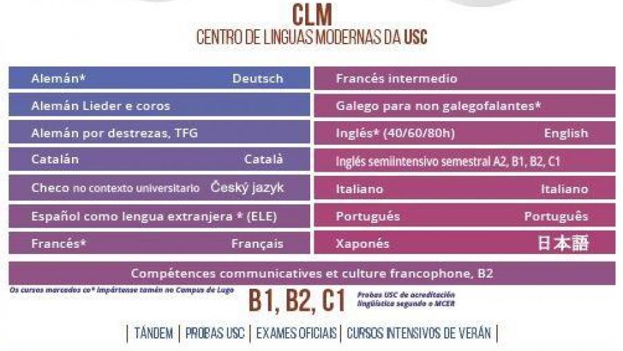Programación académica do CLM da USC para o primeiro semestre do curso 2019-20
