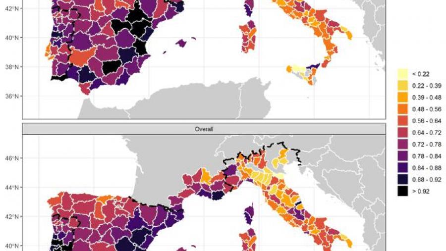 Mapa coa concentración de superficie queimada